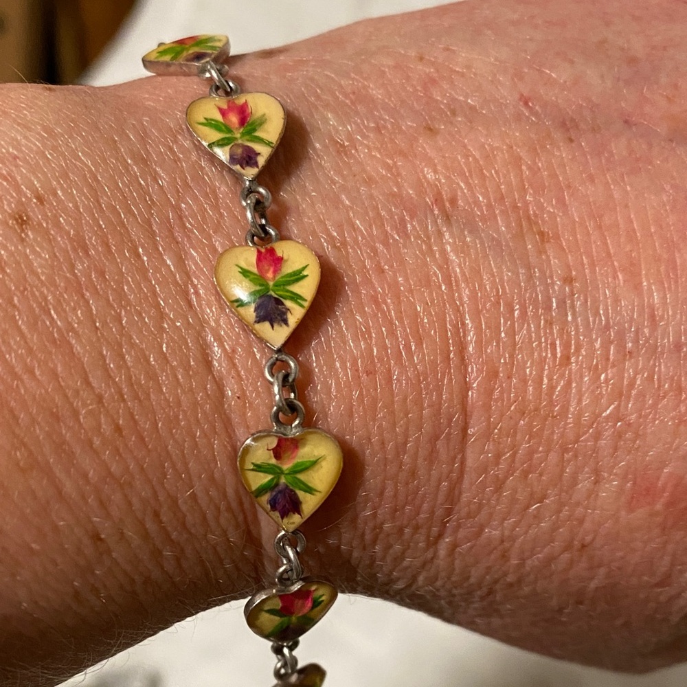 sterling silver resin tried Floral Heart Charm Bracelet